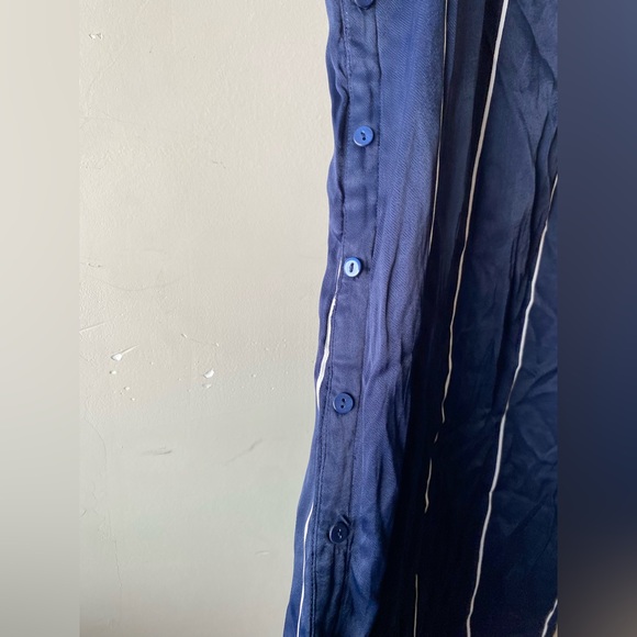 Faithfull The Brand Navy Blue Pinstripe Button Side Midi Dress Size 6 Sleeveless - Picture 6 of 8